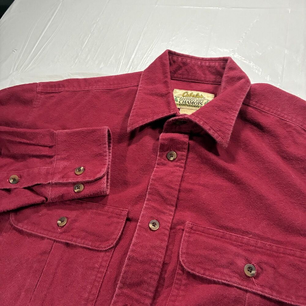 Vintage Cabelas Deerskin Soft Chamois Shirt Mens M Red Heavyweight Button Up 90s